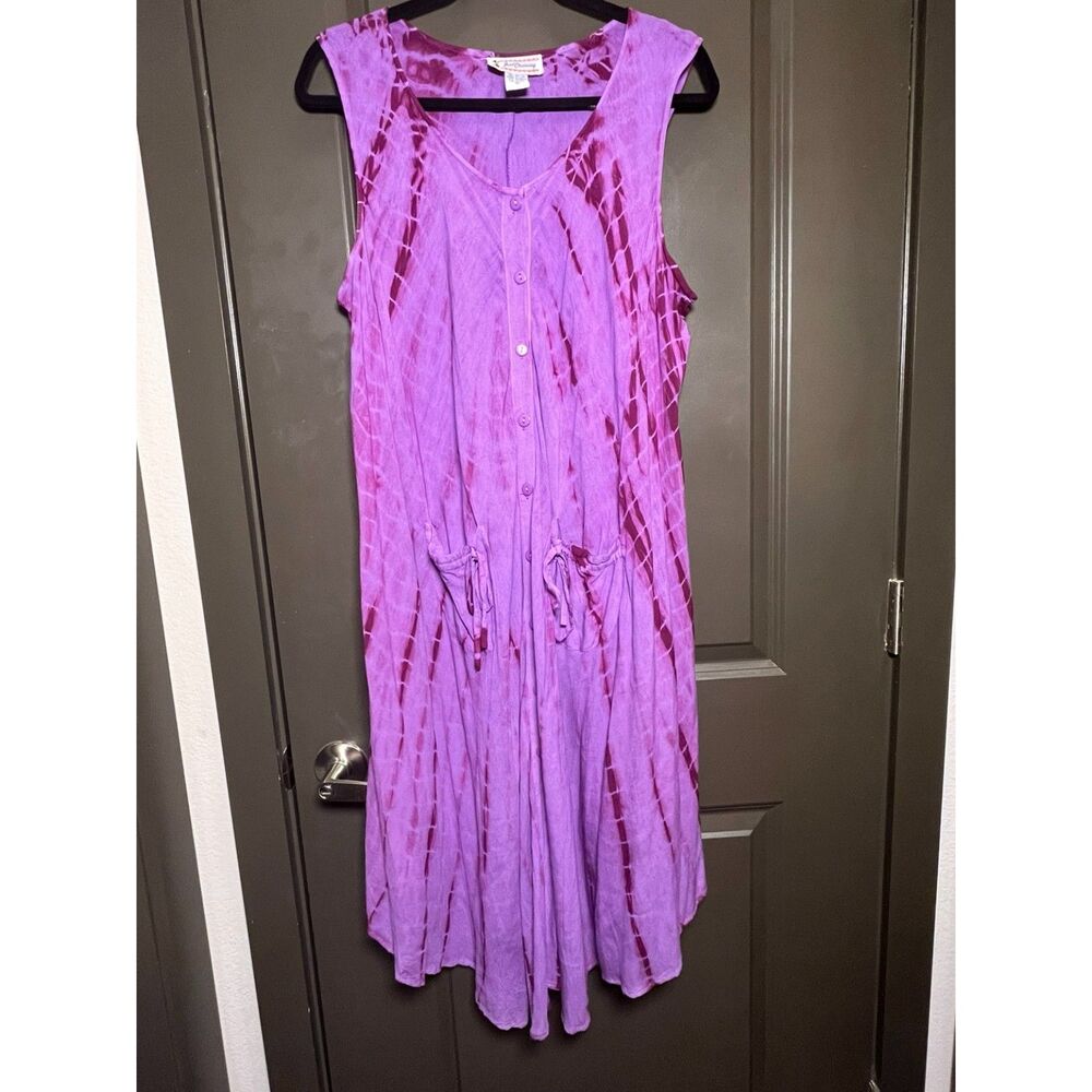 Womens Just Cruising Purple Tie Dye Rayon Sleeveless Duster Dress Free Size Boho